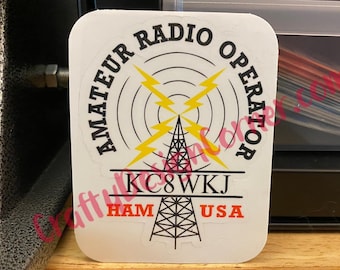 USA Split Call Sign Ham Radio STICKER, Ham Sticker, Amateur Radio Operator Sticker with Call Sign, Custom Ham Sticker, Call Sign, mid name