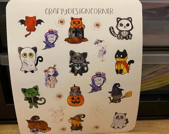 Sheet of Kitty Cat Halloween Stickers, Cat Stickers, Halloween Sticker Sheet, Cute kitty stickers sheet, Planner stickers, kitty costumes