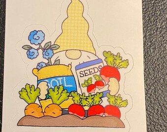 Gnome Garden Sticker, Cute Gardening Sticker, Cute Gnome Garden sticker, Gnome with Seeds and soil ready to garden
