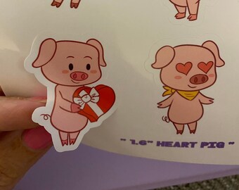 Sheet of Pigs with Heart Stickers, Love Pigs Sticker Sheet
