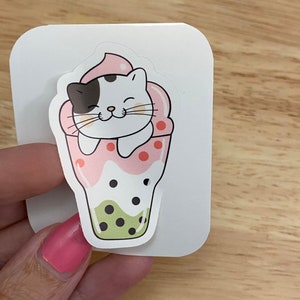 Cat in Boba Sticker, Cat Sticker,  Cute Cat Sticker, Tea Cup Cat Sticker, Coffee and Cat sticker, Teacup cat Sticker, Tux Cat in cup