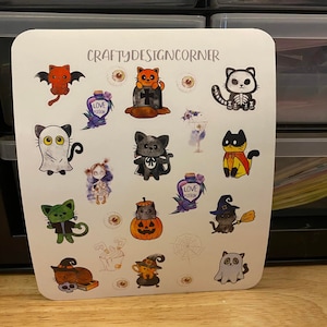 Sheet of Kitty Cat Halloween Stickers, Cat Stickers, Halloween Sticker Sheet, Cute kitty stickers sheet, Planner stickers, kitty costumes