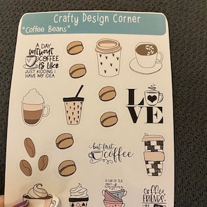 Coffee with Coffee Beans STICKER SHEET, Coffee Planner Stickers, Assorted Coffee Planner Sticker