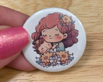 Mom and child Pin Back Button Pins, Back Pack Decoration, Mom deco, Mothers day gift, Mom Button, Cute Mother and child pin