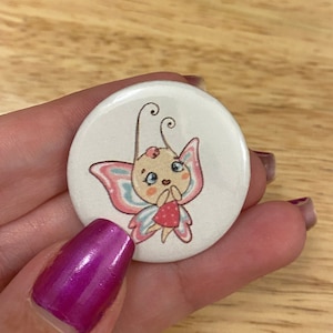 Pink Butterfly Fairy 2.25&quot; Button Pins or 1.25&quot; Button options, Back Pack Decoration, Butterfly button, Cute Butterfly Button