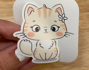 Cat with Dasiy Sticker, Cat with flower in ear sticker, Cat sticker