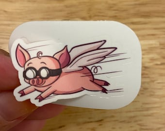 Flying Pig with Glasses STICKER, Cute Pig Flying sticker, Laptop sticker, Holographic option, Pig sticker