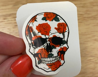 Skull with Roses Sticker, Skull with Flowers sticker, Skull Sticker