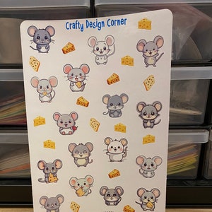 16 Mice Sticker Sheet with cheese, cute mice with cheese, Kawaii mice sticker sheet