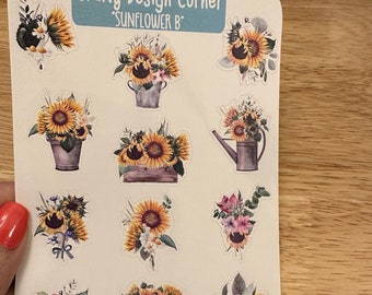 Vased Sunflower Planner STICKER Sheet, Planner Sticker, Cute Sunflower Sticker, Sunflower Boquet Sticker, Sunflower stickers