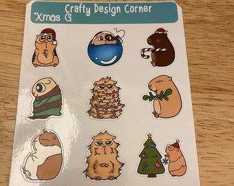1" Xmas Guinea Pig STICKERS, Matte Planner Sticker or Glossy Planner Sticker, Cute Guinea pig Sticker