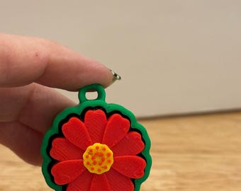 Portachiavi a forma di fiore rosso con pulsante, portachiavi a forma di fiore stampato in 3D, portachiavi con pulsante, portachiavi a forma di fiore personalizzato