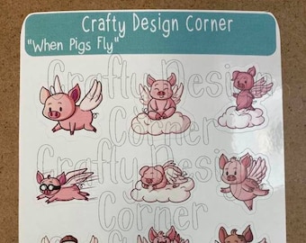 1.1" When Pigs Fly STICKERS, Matte Planner Sticker or Glossy Planner Sticker, Pink Pig Sticker, |Cute Pig Sticker, Pink Flying Pig Sticker