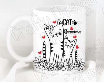 Cat Grandma mug, custom cat coffee mug, Cat Mug, coffee lovers mug, Pretty Cat Mug with flowers