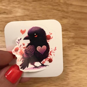 Valentine Raven Sticker, Cute Raven with hearts Sticker, Raven with heart Sticker
