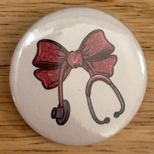 Nurse Bow Pin, 2.25&quot; Button Pins or 1.25&quot; Button options, Back Pack Decoration, bow with stethoscope