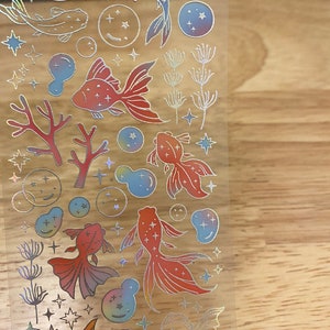 Holographic Clear Tape With Goldfish and Bubbles With Coral, PET Washi ...