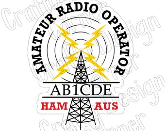 AUS HAM Radio with Call Sign Sticker, Split Call Sign Ham Radio STICKER, Amateur Radio Operator Sticker with Call Sign, International