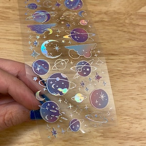 PET Washi Tape Moon, Pretty Moon and Stars Clear Tape, Galaxy Clear Holographic Tape