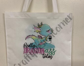 Bolso de mano de doble cara ecológico con diseño de dragón. Bolso de mano de doble cara. Bonito bolso de mano con diseño de dragón.