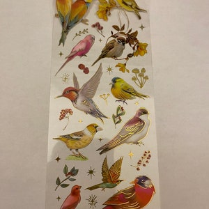 PET Foil Clear Tape with Red Birds, PET Washi Tape Birds, Pretty Bird Clear Tape, Clear Decorative Tape, Foil Birds Tape
