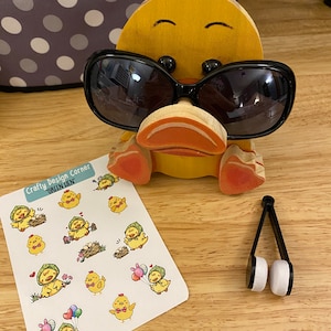 Duck Stand Bundle comes with Sun Glasses Cleaner and Cute Sticker Sheet, Duck Glasses Holder, wooden eyeglasses stand set, Duck Bundle