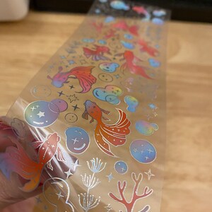 Holographic Clear Tape With Goldfish and Bubbles With Coral, PET Washi ...