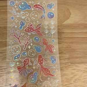 Holographic Clear Tape With Goldfish and Bubbles With Coral, PET Washi ...