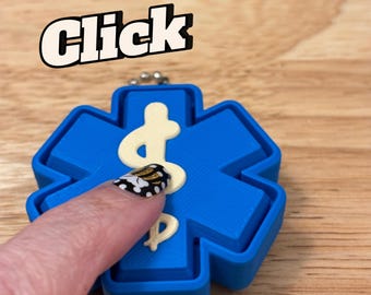 Portachiavi antistress con design Clicky Medical, portachiavi clicker Medical stampato in 3D, portachiavi per soccorritori, portachiavi clicker Stella della Vita