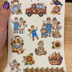 Fall Scarecrow Stickers Sheet, Sunflower Sticker, Crow Sticker, Fall Sticker Sheet, Cute Scare Crow with Sunflower sticker sheet