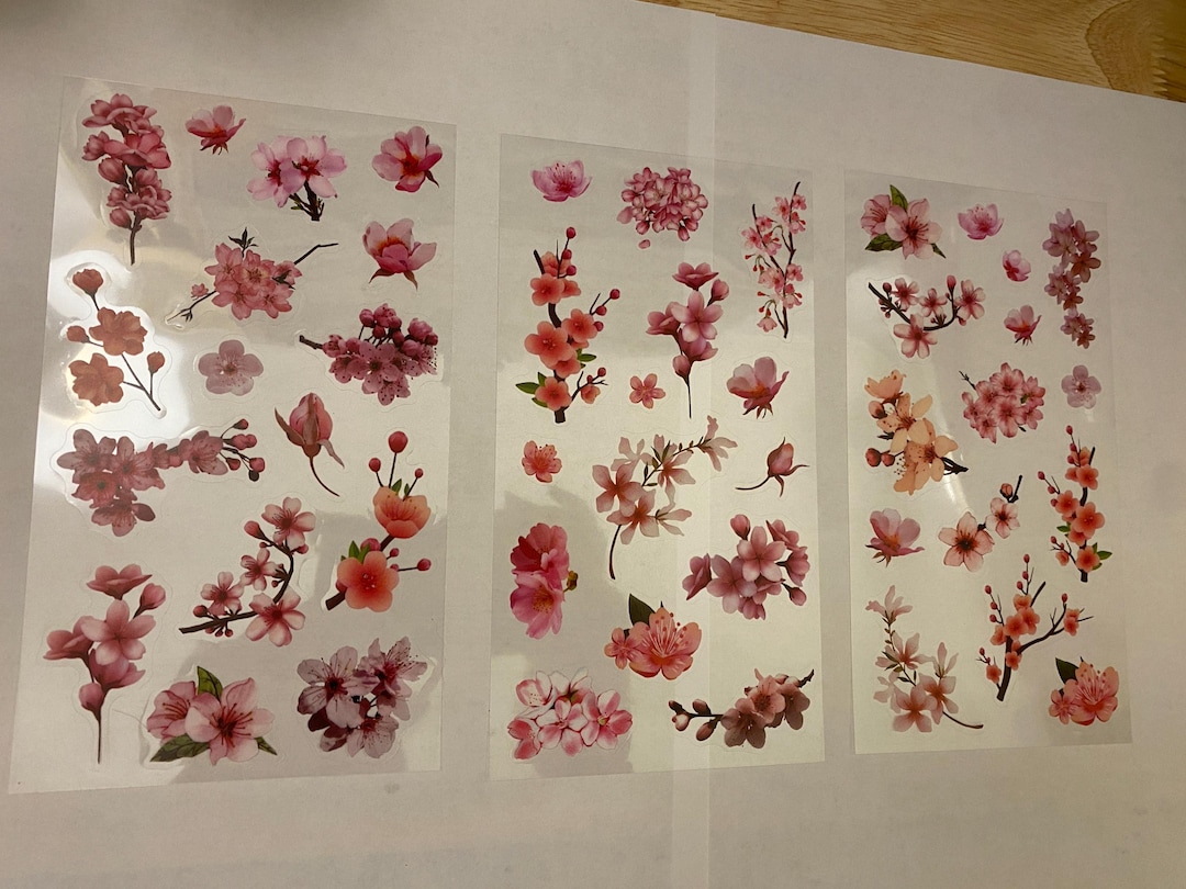 Clear Pink Cherry Blossoms Sticker Sheet, PET Washi Tape Cherry ...