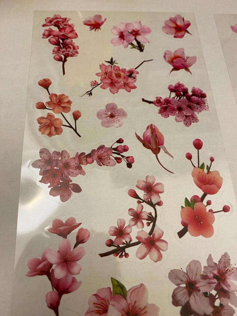 Clear Pink Cherry Blossoms Sticker Sheet, PET Washi Tape Cherry ...