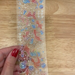 Holographic Clear Tape With Goldfish and Bubbles With Coral, PET Washi ...