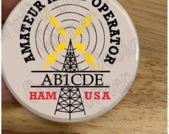 USA Ham Radio Call Sign Button Pin 2.25" Button Pins, Ham Pin, Amateur Radio Operator, Call Sign Pin