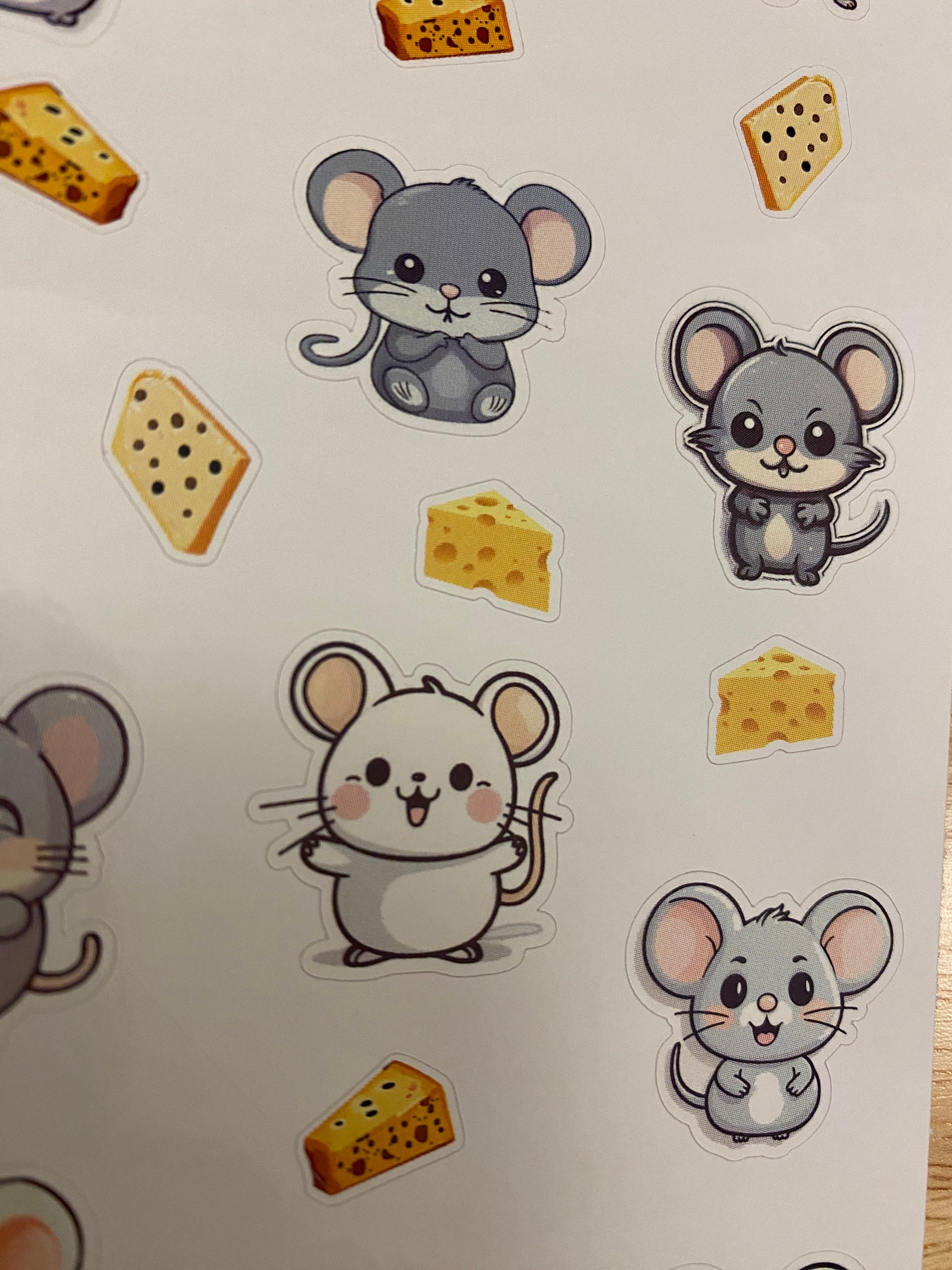 Mice Sticker Lab 16 Mice Sticker Sheet With Cheese, Cute Mice With Cheese, Kawaii Mice ...
