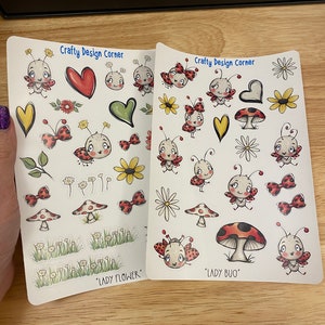 2 sheets of Lady Bugs sticker, LadyBug Sticker Sheet, Ladie Bug Sticker Sheet, Cute ladybugs and flowers sheet