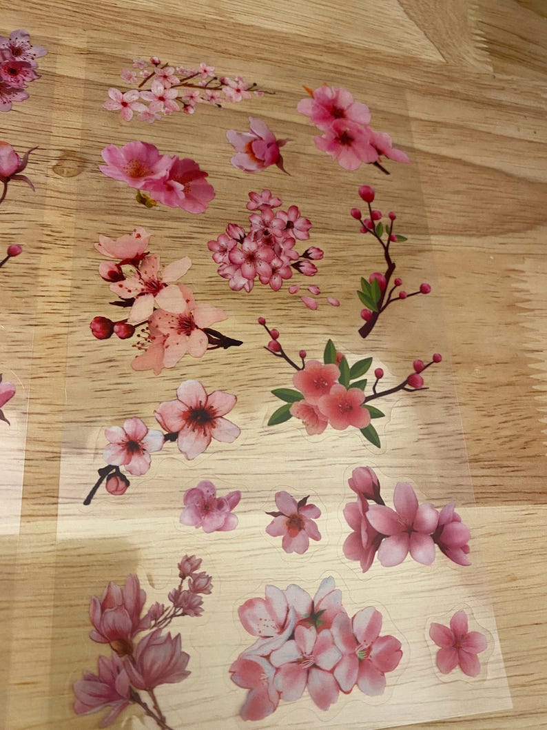 Pink Cherry Blossoms Sticker Sheet, PET Washi Tape Cherry Blossoms ...