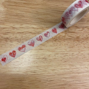 Big Roll of Pink Hearts Washi Tape, Red Heart Washi Tape roll, Adhesive Masking Tapes, Heart Washi Tape