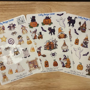 Bundle of Halloween Stickers Sheet, Ghost Stickers, Gnome Stickers, Fall Stickers, Haloween Cat Sticker Sheet, Mummy Sticker Sheet