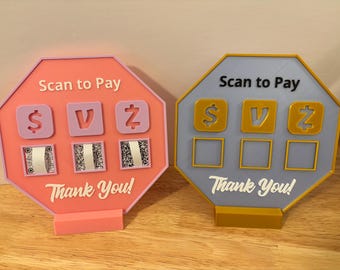 Cartello Scan to Pay stampato in 3D, supporto Scan to Pay, supporto per pagamenti artigianali