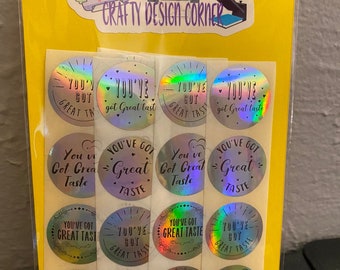 32 pcs Holographic You've Got Great Taste Sticker Pack, Sticker Pack, Round stickers, Holographic Stickers