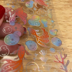 Holographic Clear Tape With Goldfish and Bubbles With Coral, PET Washi ...