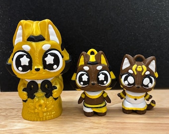 Due simpatici portachiavi a forma di gatto egiziano con sarcofago, portachiavi a forma di gatto stampati in 3D, sarcofago con due portachiavi a forma di gatto egiziano, portachiavi a forma di gatto