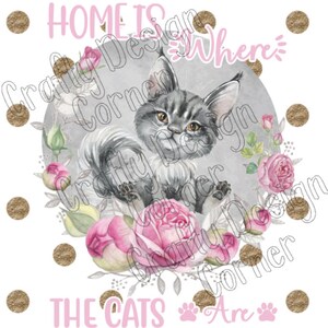 Home is Where the Cats Are Download Png / JPeg Design, Maine Coon Clipart,  cat clipart, Maine Coon Cat, Grey Maine Coon cat