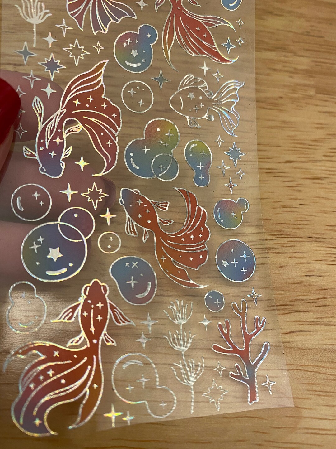 Holographic Clear Tape With Goldfish and Bubbles With Coral, PET Washi ...