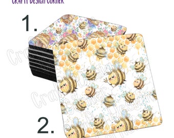 Honey Bee Coaster, Cute Honey Comb Designed Coffee Coaster, Bee with Honeycombs coaster, single coaster, or set of Coaster