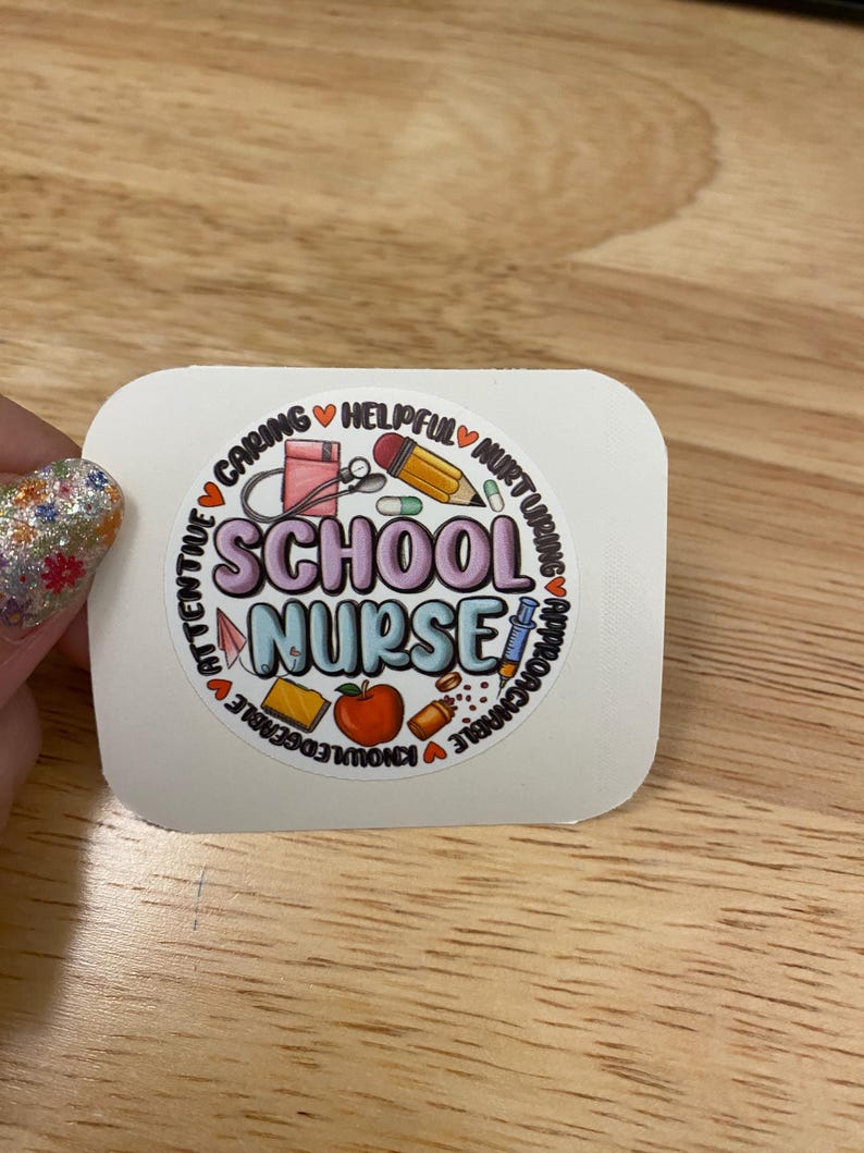 School Nurse Sticker, Round School Nurse Sticker, Medical Sticker, Cute