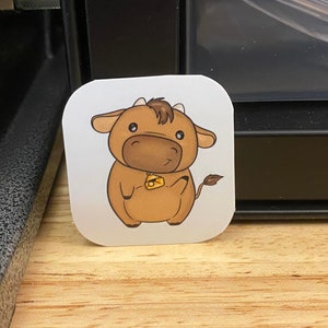 Cute Brown Cow Sticker, Cow Sticker, Bull Sticker