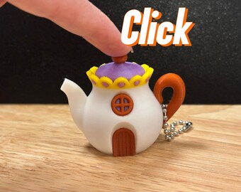 Teiera Clicky, Teiera stampata in 3D, Teiera Clicky con coperchio, Teiera, Teiera Clicky Cottage Core, Mini teiera Clicky Cottage
