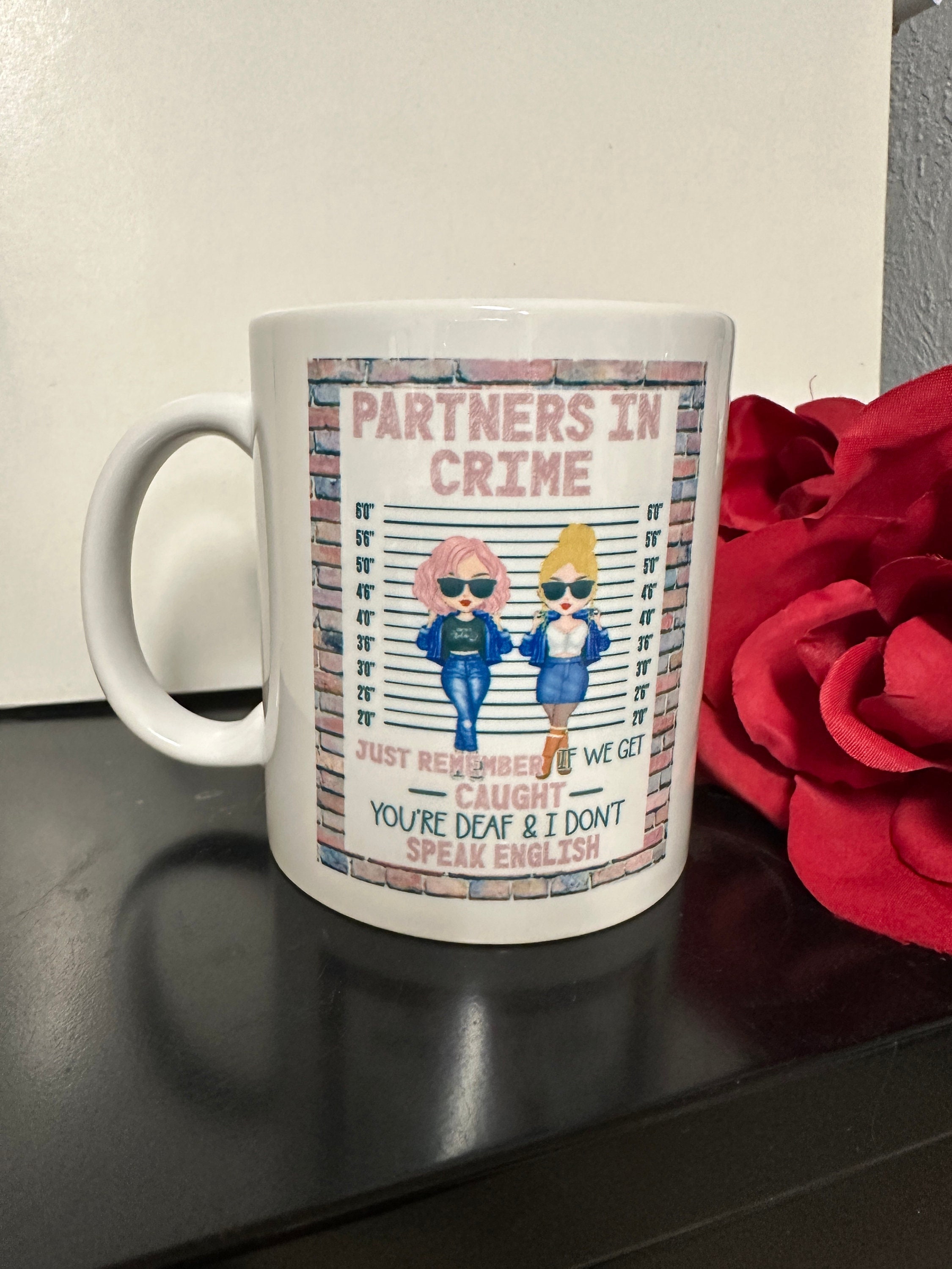 BFF Partners in Crime Brick Wall Mug, Custom BFF coffee mug, Funny Best Friends Mug, Do everything together Mug